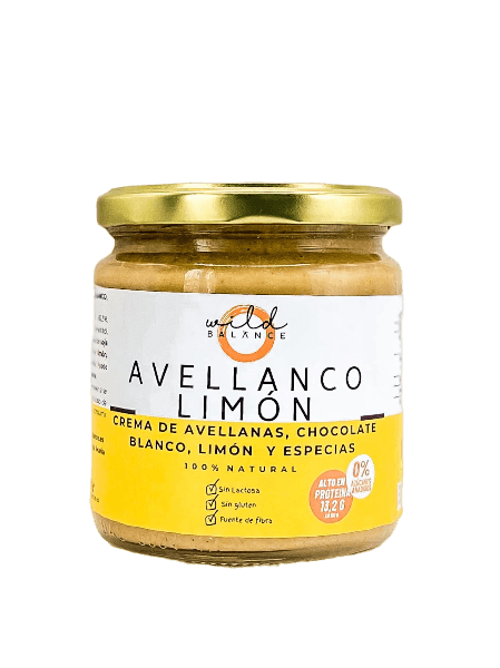 AVELLANCO LIMÓN - Crema de avellanas, chocolate blanco sin azúcar, limón y anís 100% natural y saludable - 350 gr