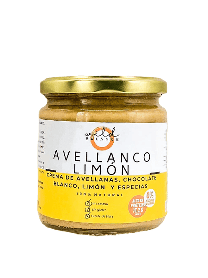 AVELLANCO LIMÓN - Crema de avellanas, chocolate blanco sin azúcar, limón y anís 100% natural y saludable - 350 gr